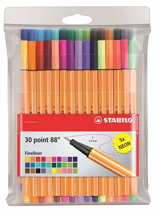 Fineliner - STABILO point 88 Wallet of 30 Assorted Colours incl 5 neon colours