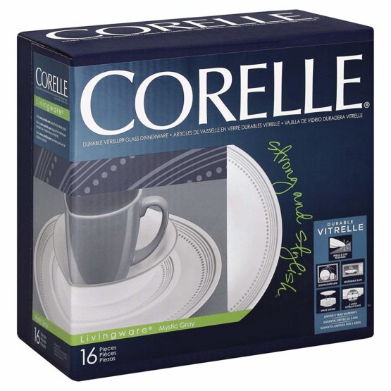 Corelle Mystic Gray Chip & Break Resistant 16pc Dinner Set, Service for 4, Glass and Stoneware, Grey, 16-piece - Image 4