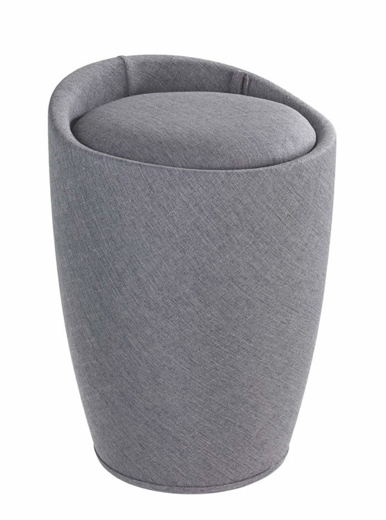 Wenko Candy Grey Linen Look-Bathroom Stool, bin with Removable Laundry Bag, 36 x 36 x 50.5 cm