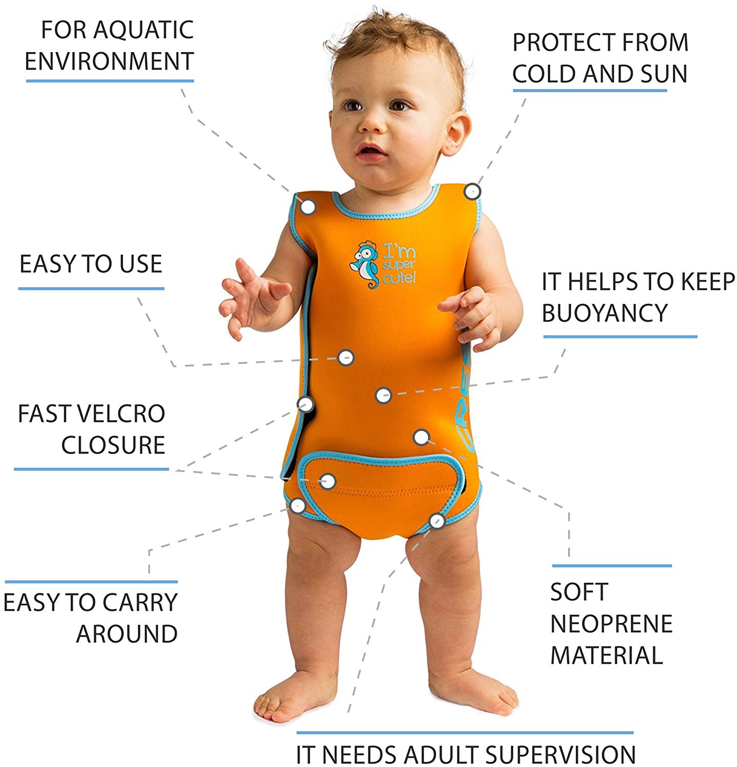 Cressi Infant Baby Warmer - Children's Thermal Neoprene Wetsuit - 6/12/18 Months, Blue, 18 - 24 Months - Image 3