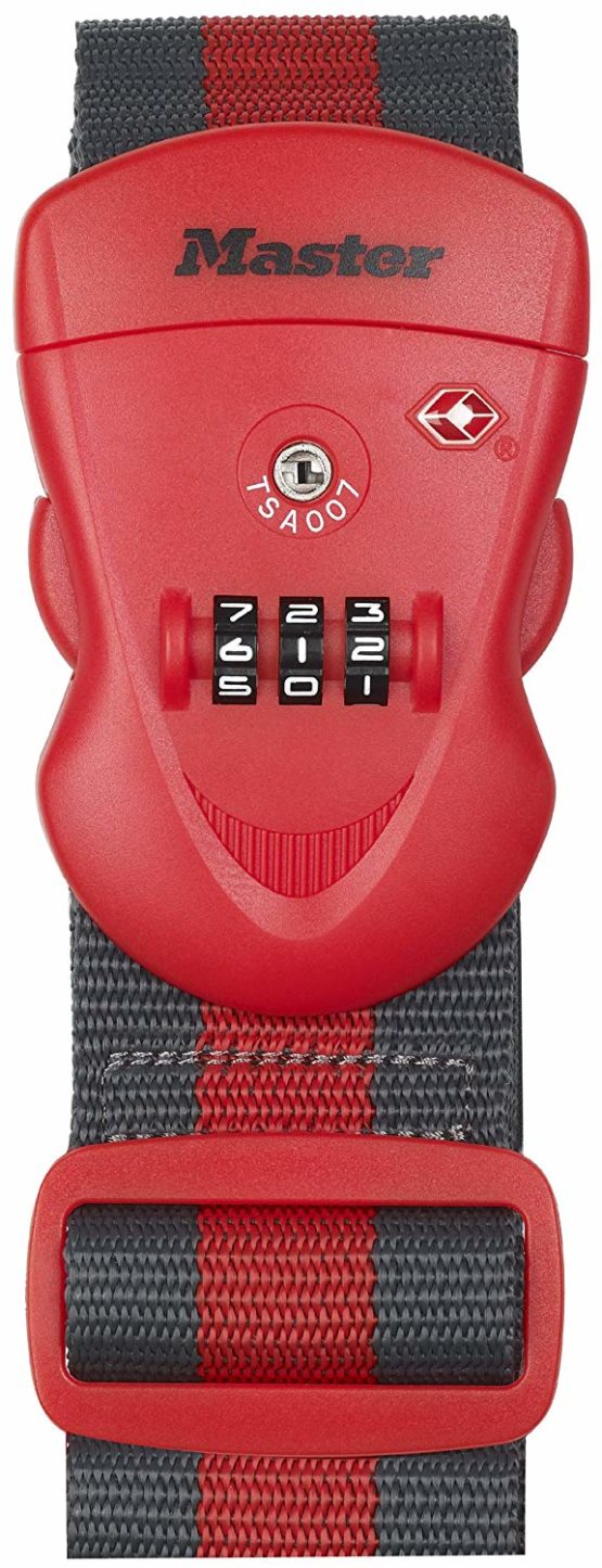 Master Lock 4702EURDRED Luggage Strap with Combination Lock, Red, 190 x 6,5 x 4,8 cm