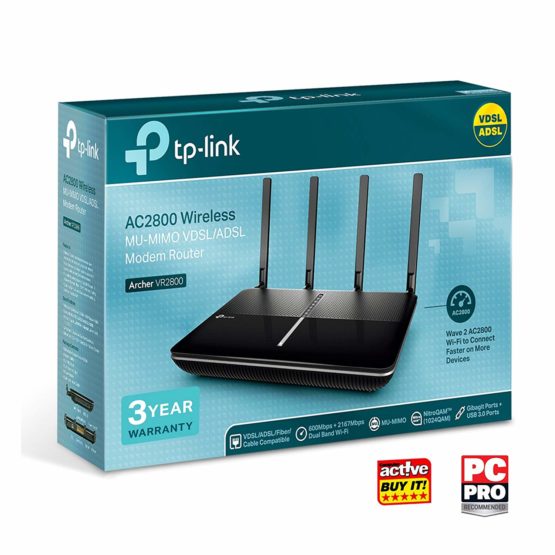 TP-Link AC2800 Wireless MU-MIMO VDSL/ADSL Modem Router, Dual-Band, Wi-Fi Speed Up To 2.8 Gbps+1GHz dual-core CPU, Versatile Connectivity, 4 x Gigabit Ports +2x 3.0 USB Port, Easy setup (Archer VR2800) - Image 3