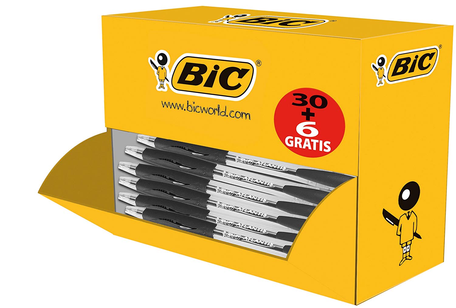 BIC Atlantis Classic Retractable Ballpoint Pens Medium Tip 1.0 mm - Box of 30 + 6 - Black, black / transparent, 1 count (Pack of 36)