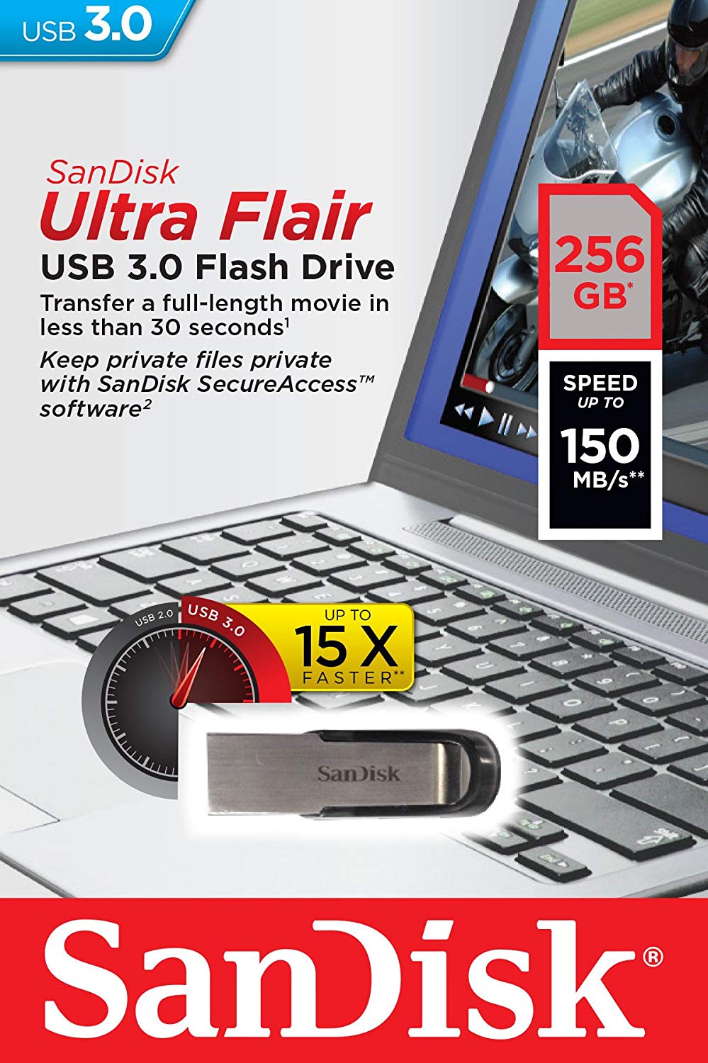 SANDISK Ultra Flair USB Type-A Flash Drive 256GB (USB 3.0 memory stick with transfer speeds up to 150MB/s - Image 4