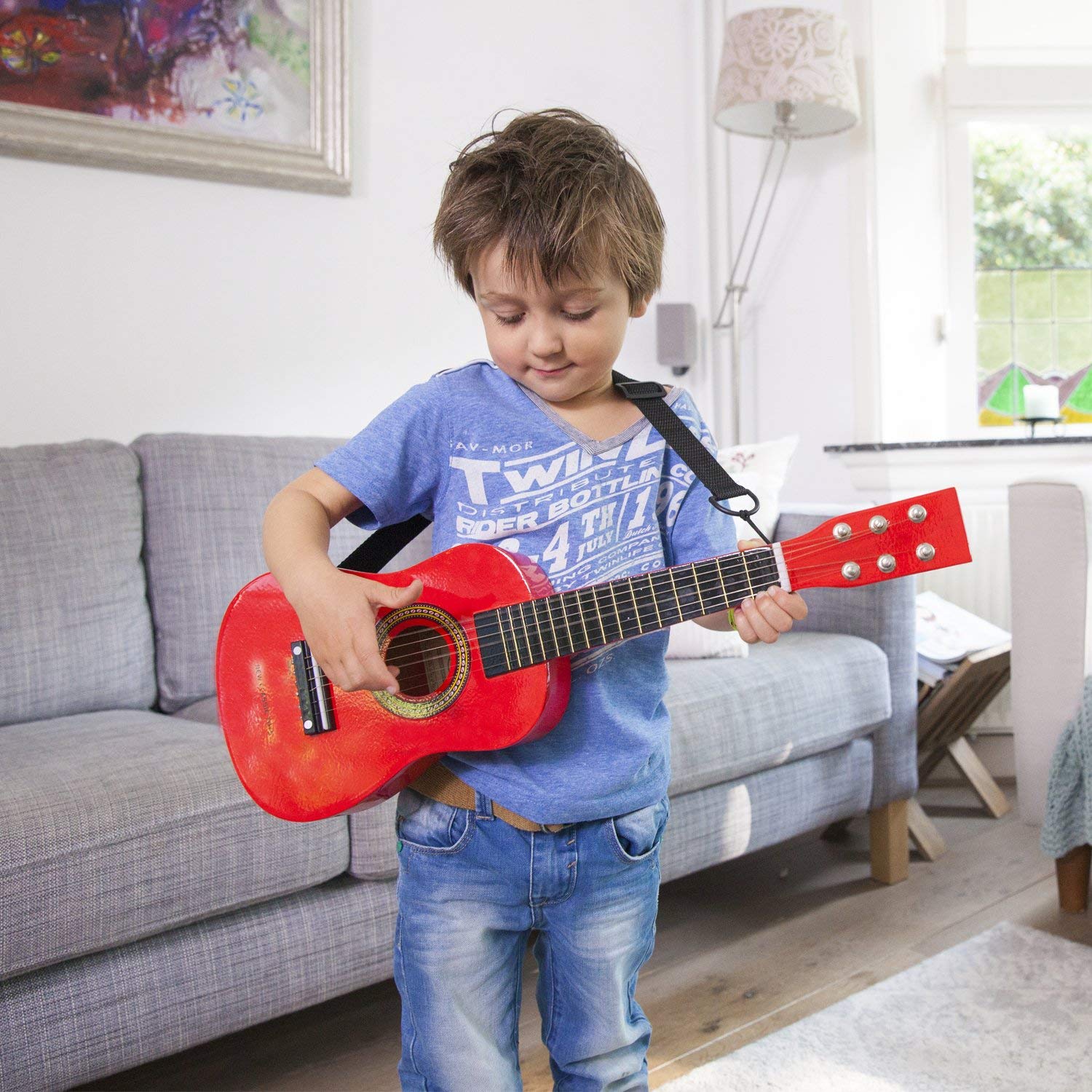 Woet® Blue Wooden Toy Guitar for Kids 6 Nylon Strings with Strap, Spare String and Color Song Book with 3 Songs - Image 3