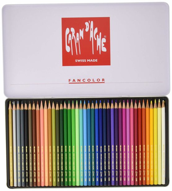 Caran Dache Metal tin with 40 Water-Soluble Colour Pencils