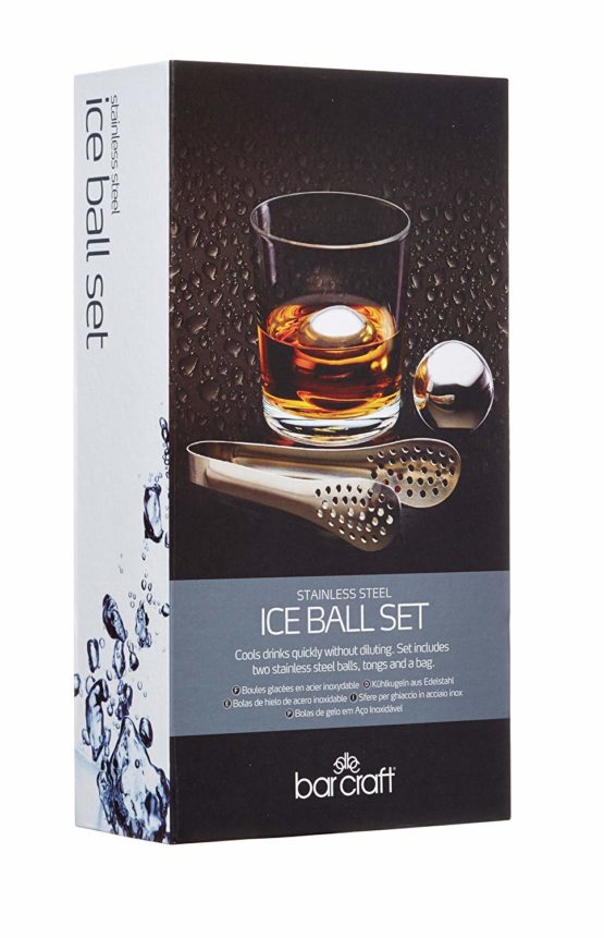 BarCraft Ice Ball Set, Stainless Steel, Pack of 2 Reusable Ice Cubes with Tongs and Storage Bag - Image 2