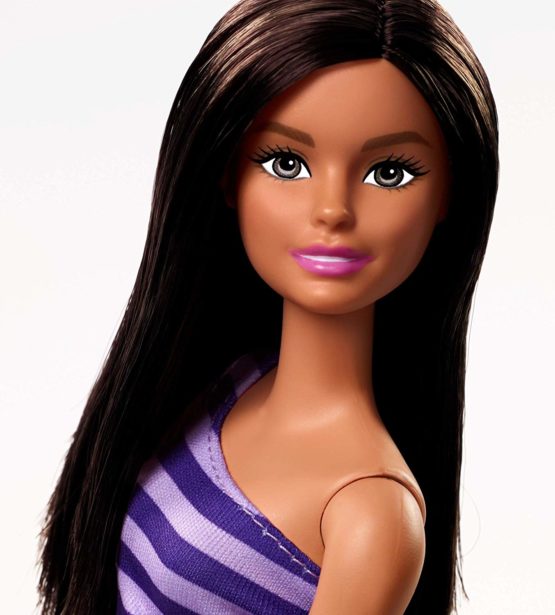 Barbie Doll FXL69 Brunette, Wearing Purple Striped Dress - Image 2