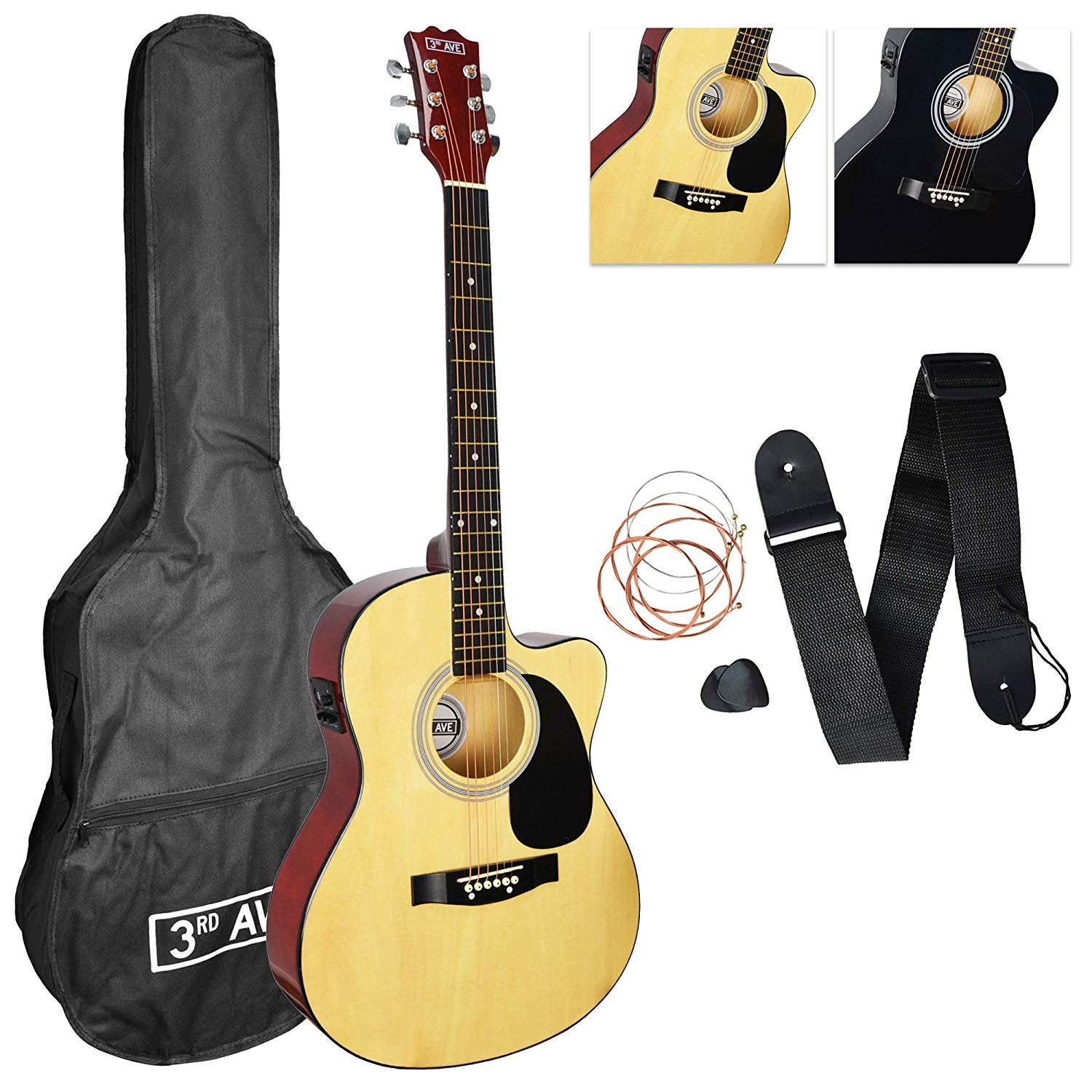 3rd Avenue Full Size 4/4 Cutaway Electro Acoustic Guitar Pack Bundle for Beginners with 6 Months FREE Lessons