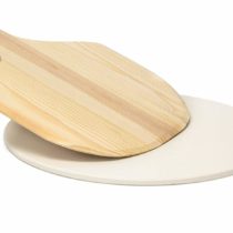 Relaxdays Round Pizza Stone for the Oven with Pizza Peel Pizza Paddle, 38 cm Diameter, 1 in Thick, Backing Stone made of Cordierite for Crispy Pizzas, Bread and Flambees, Beige