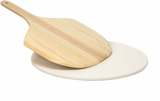 Relaxdays Round Pizza Stone for the Oven with Pizza Peel Pizza Paddle, 38 cm Diameter, 1 in Thick, Backing Stone made of Cordierite for Crispy Pizzas, Bread and Flambees, Beige