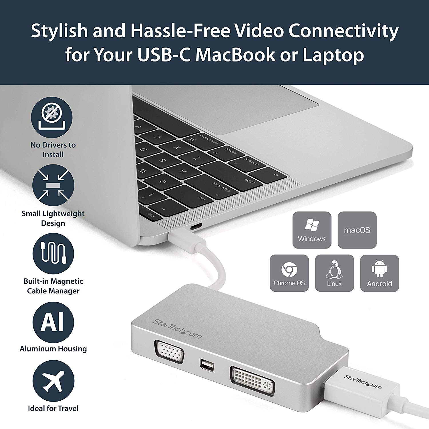 StarTech.com USB C Multiport Video Adapter with HDMI, VGA, Mini DisplayPort or DVI - Image 3