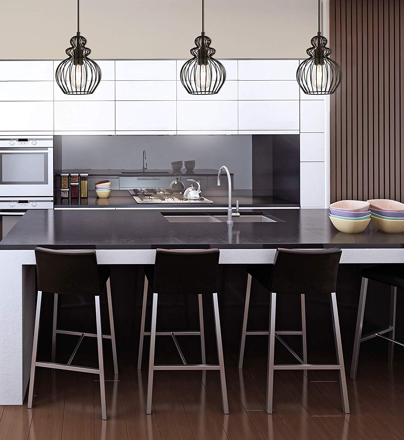 61034 One-Light Indoor Pendant, Matte Black Finish with Cage Shade - Image 3