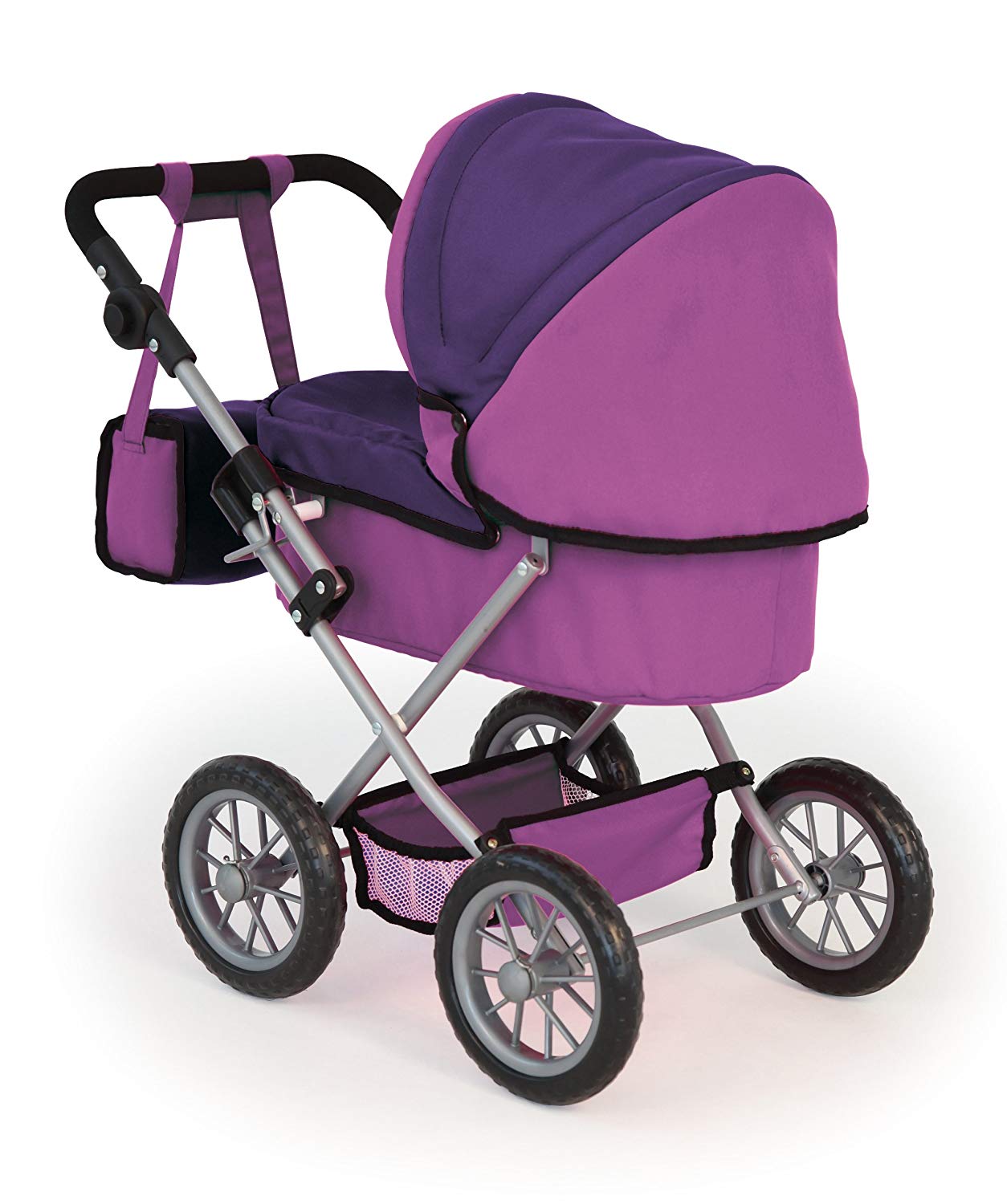 Bayer Design 13012AA 13037AA Dolls Pram Trendy, Stroller, Foldable, Height-Adjustable Handle, Bag, Lilac, 46 cm - Image 2