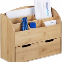 Relaxdays Bamboo Desk Organiser, Letter Holder, 6 Compartments, 2 Drawers, Wood Grain, 25.5 x 33 x 13.5 cm, Natural Brown, 13.5 x 33 x 25.5 cm