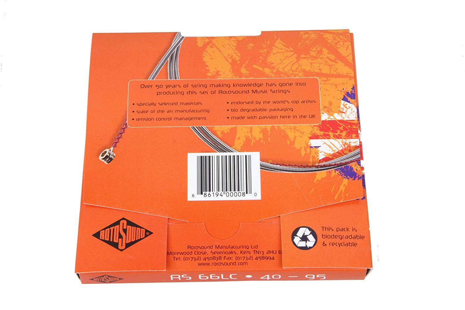 Rotosound RS66LC Stainless Steel Roundwound Bass Strings (40 60 75 95),White Black Red Blue, 1 Pack Of - Image 2