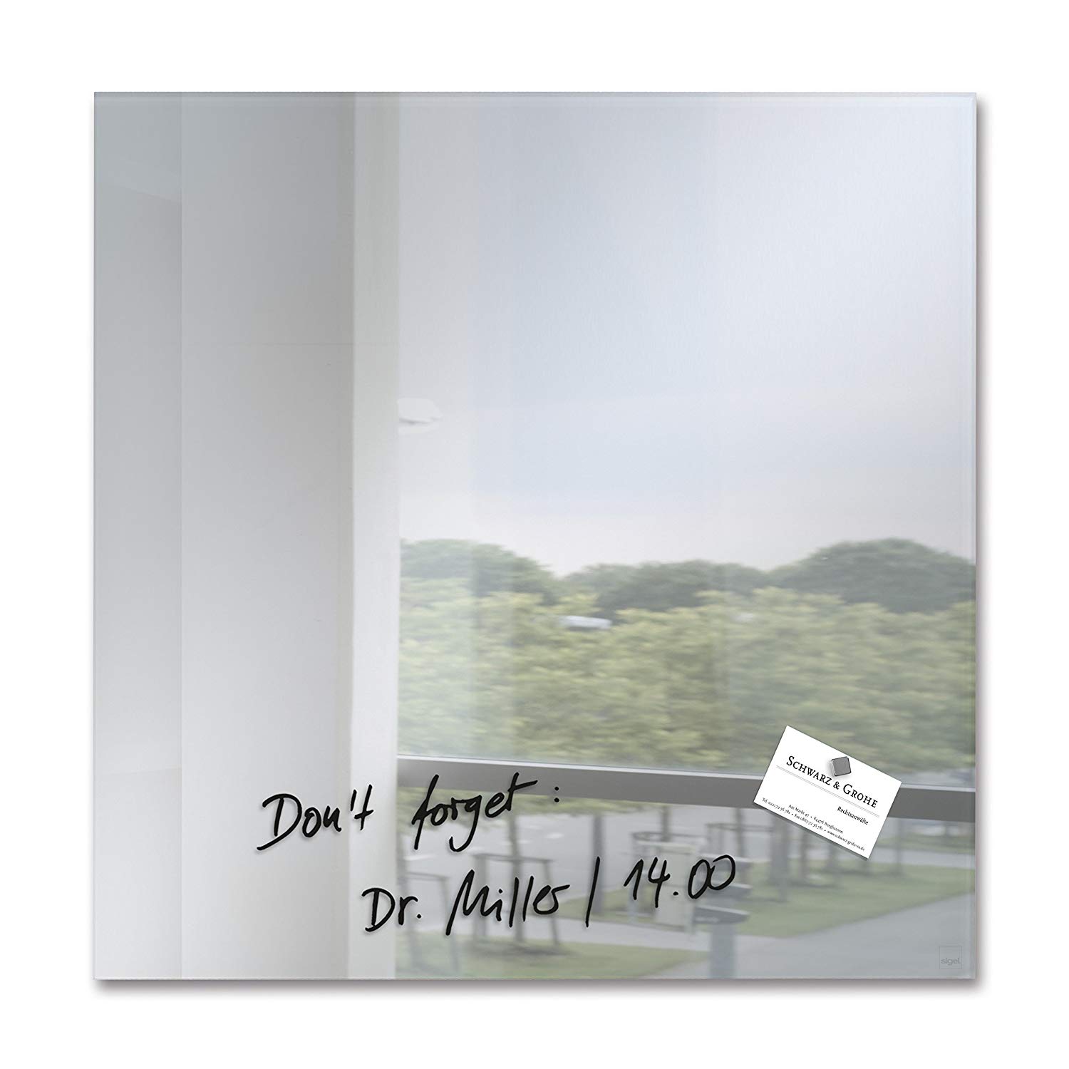SIGEL GL275 Premium Glass magnetic Board, glossy surface, 48 x 48 cm, easy mounting, - Artverum, miroir, W48 x H48 cm