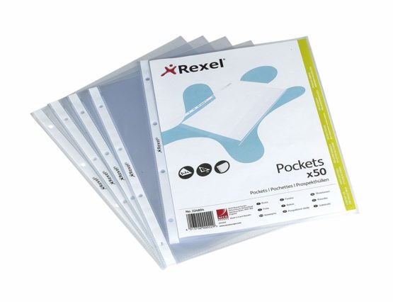 Rexel Quality A4 Punched Pockets, Embossed, Pack of 50, 224804