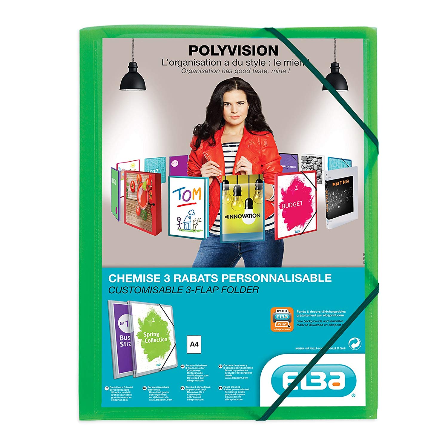 Elba - Refill Document Pockets A4, Polypropylene, with Elastic and 3 Flaps, Pack of 12 Limone