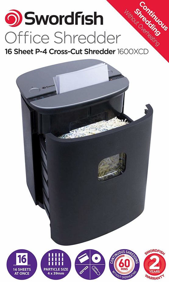 Swordfish 1600XCD Continuous Shredding 16 Sheet P-4 Cross Cut Paper/Document Shredder [40244] - Image 4