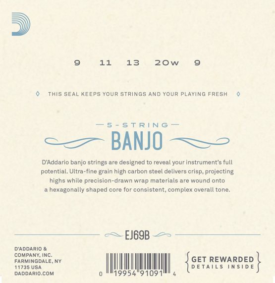 D'Addario EJ69 Light 9-20 Phosphor Bronze 5-String Ball End Banjo String - Image 2