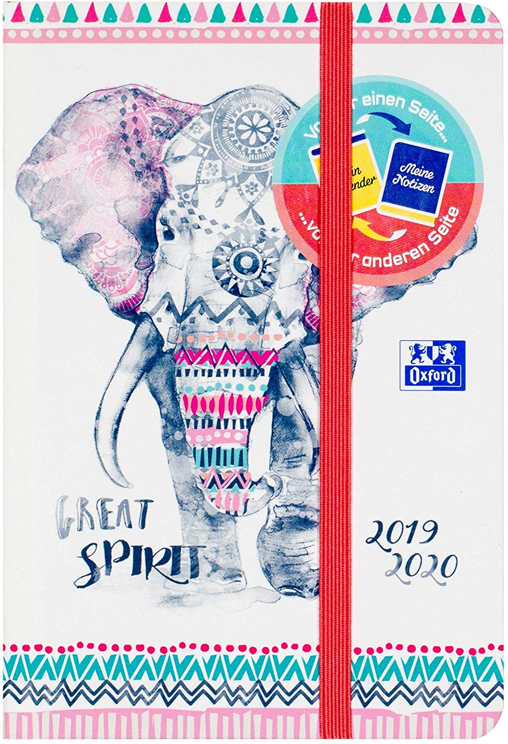 Oxford Boho Chic Student Calendar 12 x 18 cm 1 Day per Page with 176 Sheets 80 g/m2 Optic Paper SCRIBZEE Compatible Design Elephant
