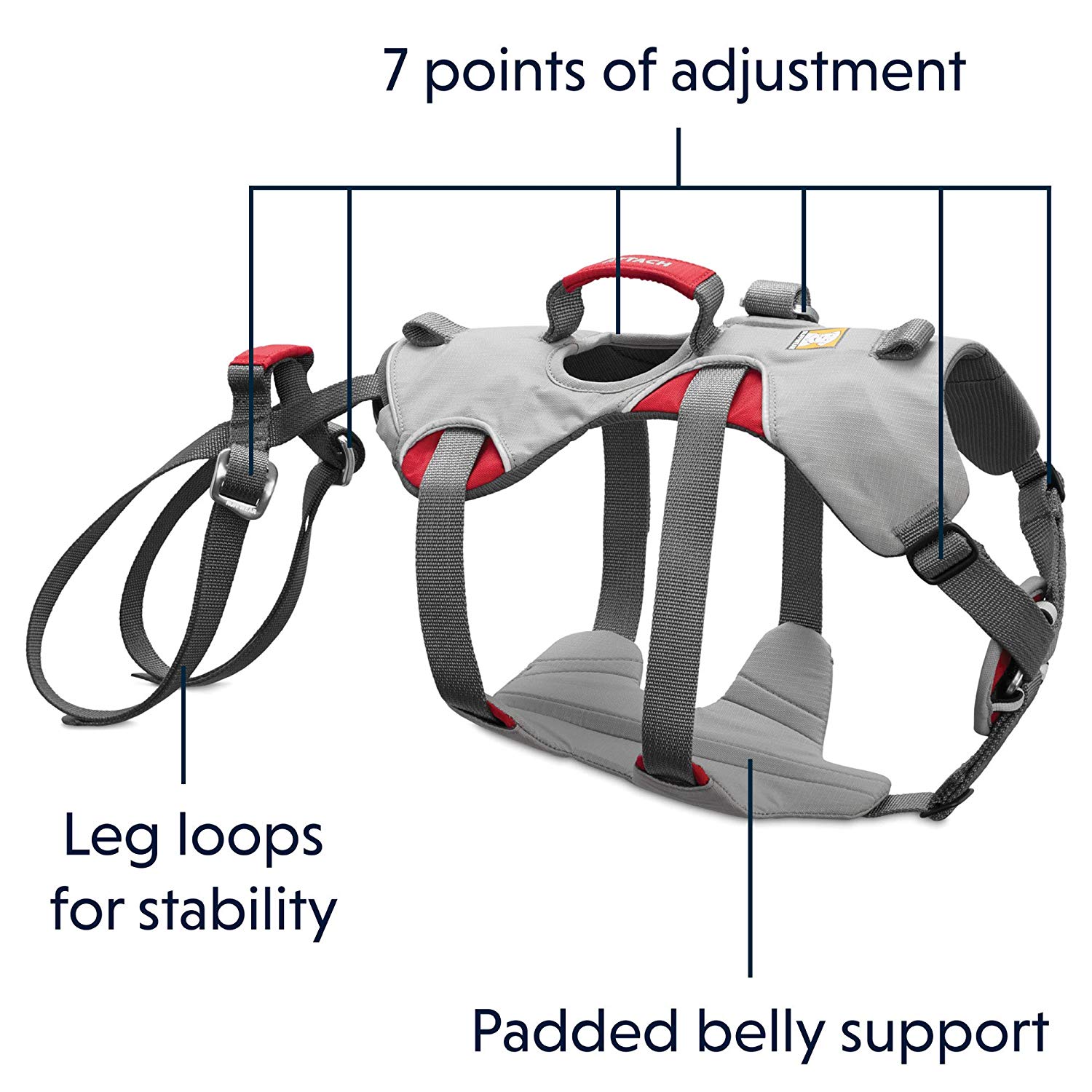 Ruffwear Climbing Harness for Dogs Large to Very Large Breeds, Adjustable Fit, Size: Large/X-Large, Cloudburst Grey, Doubleback Harness - Image 4