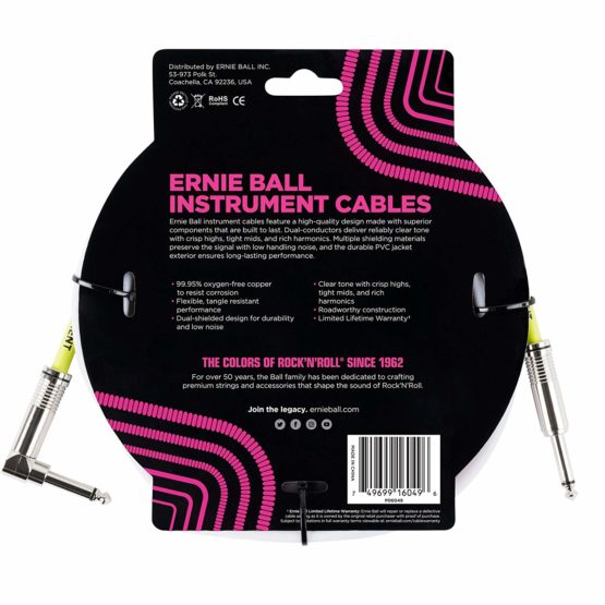 Ernie Ball 10 ft Straight / Angle Instrument Cable - White - Image 2