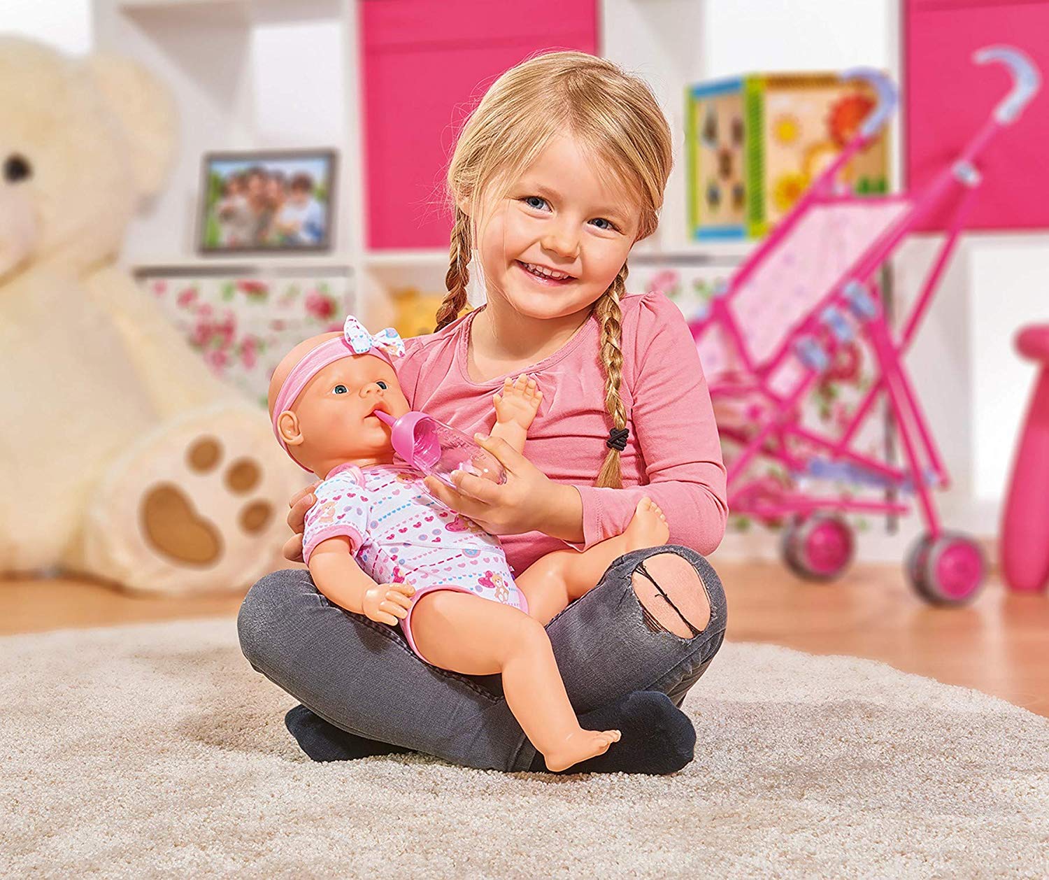 Simba 105039005 New Born Baby Doll Toy and Accessories, Drink and Wet Functions, Multicolor, 43 cm Tall, Ages 3+ - Image 2