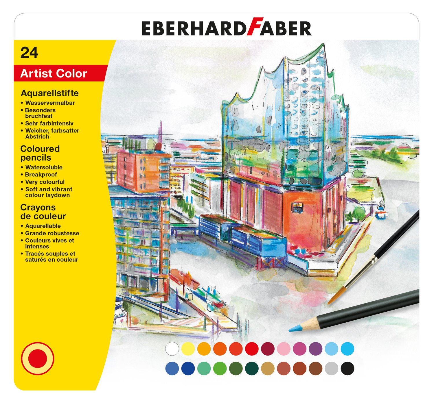 Eberhard Faber Artist Color Watercolour Pencils - Tin, Set of 24, Mehrfarbig, 1 count (Pack of 24)