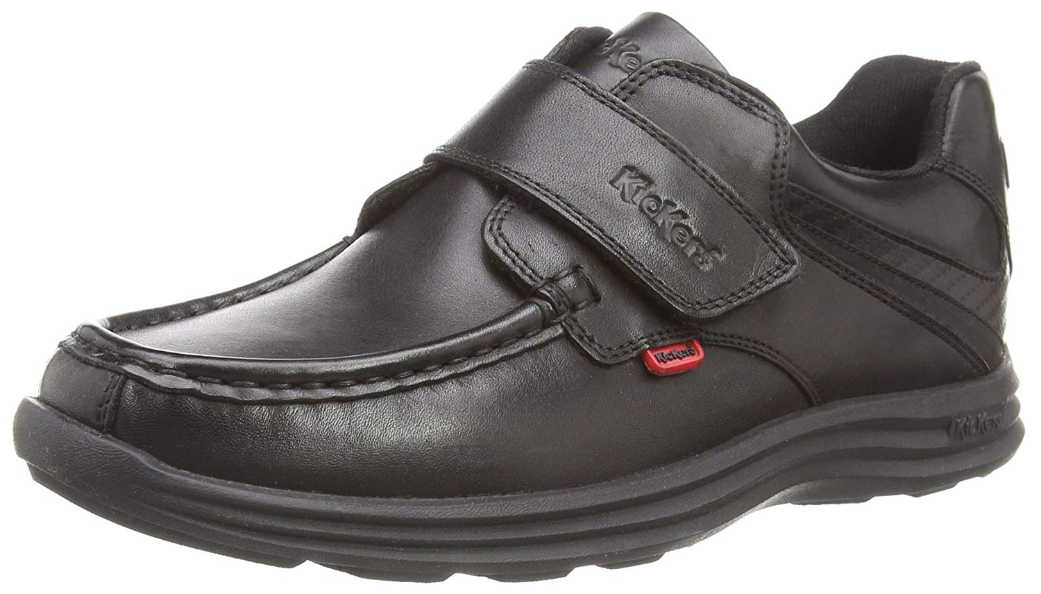 Kickers Boy's Reasan Single Strap Black Leather School Shoes, 11 UK Child