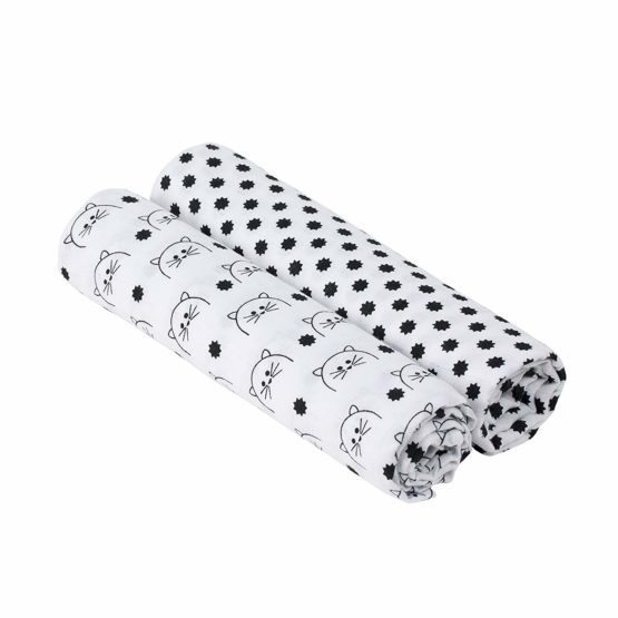LÄSSIG Baby Burp Cloth Swaddle & Burp Blanket Cotton 2 pcs assorted 120 x 120 cm Little Chums Cat - Image 4
