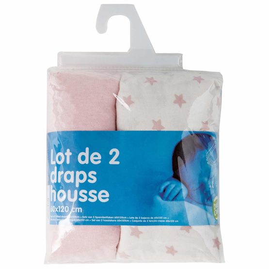 Babycalin BBC414806 Spannbettuch, 70cm x 140cm, Rosa und Star Print, 2er Set, rosa, 2 Stück - Image 2