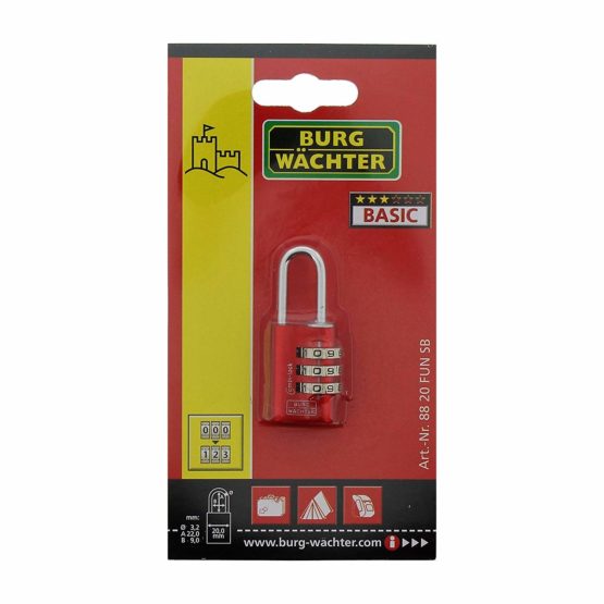 Burg-Wächter Combi 88 20 °F Sb Adjustable Combination Lock 3.2 mm Thickness 3 Digit Rollers, Assorted Colours - Image 3