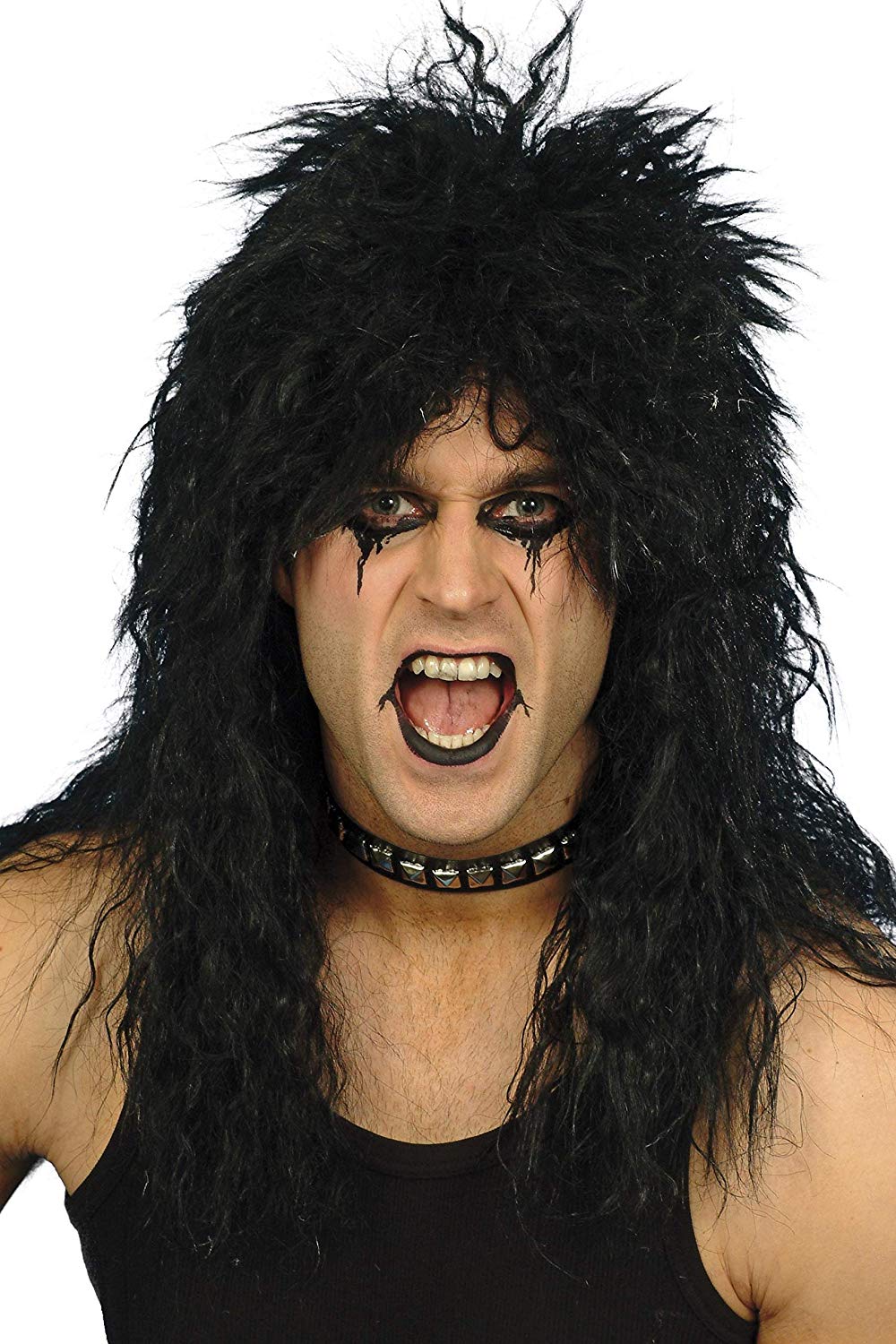 Smiffys HARD ROCKER WIG, BLACK Long Tousled, 1980's Fancy Dress, 1980s Dress Up Wigs, blackone