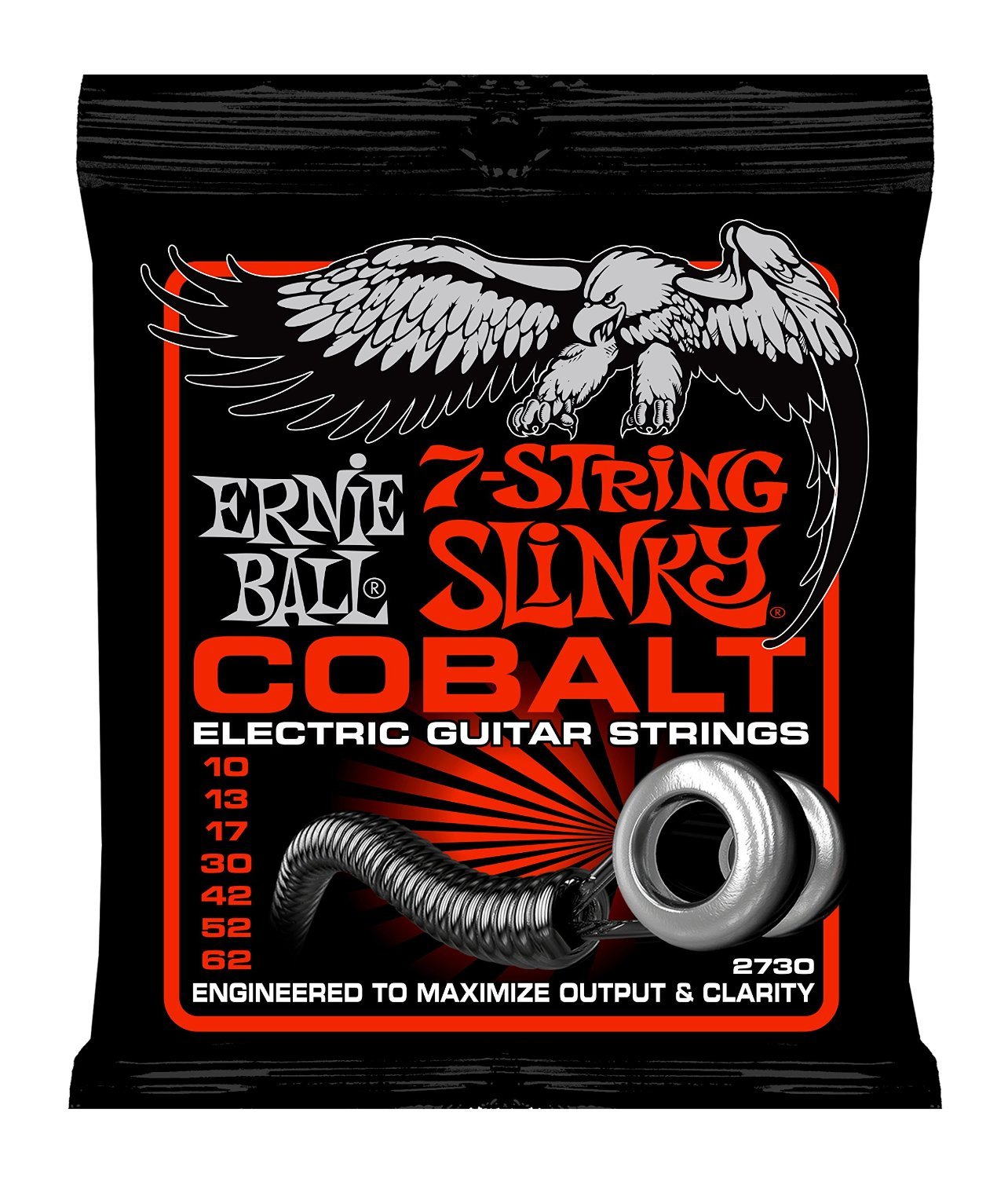 Ernie Ball Skinny Top Heavy Bottom Slinky Cobalt 7-String Electric Guitar Strings, 10-62 Gauge