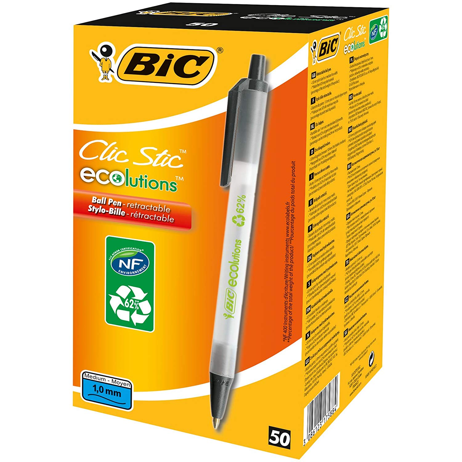 BIC Ecolutions Clic Stic (Recycled) Black (Box 50), 1 count (Pack of 50)