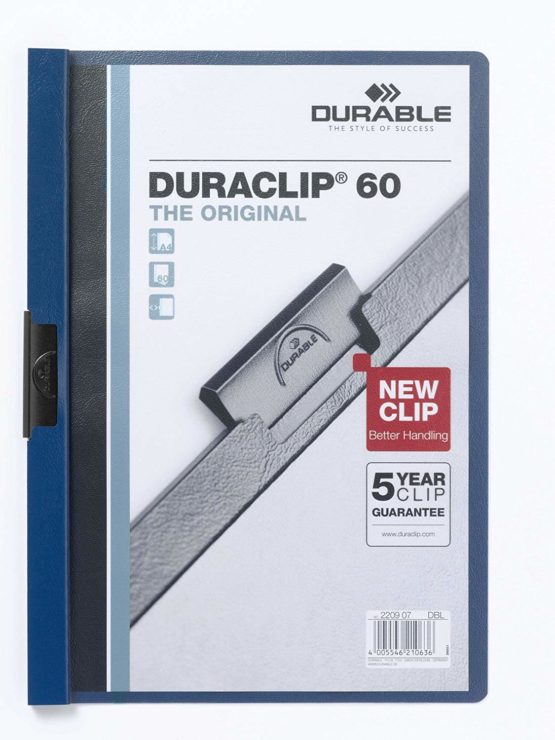 Durable Duraclip 223807 Clip Folder for 1-60 A4 Sheets - Dark Blue (Pack of 5)