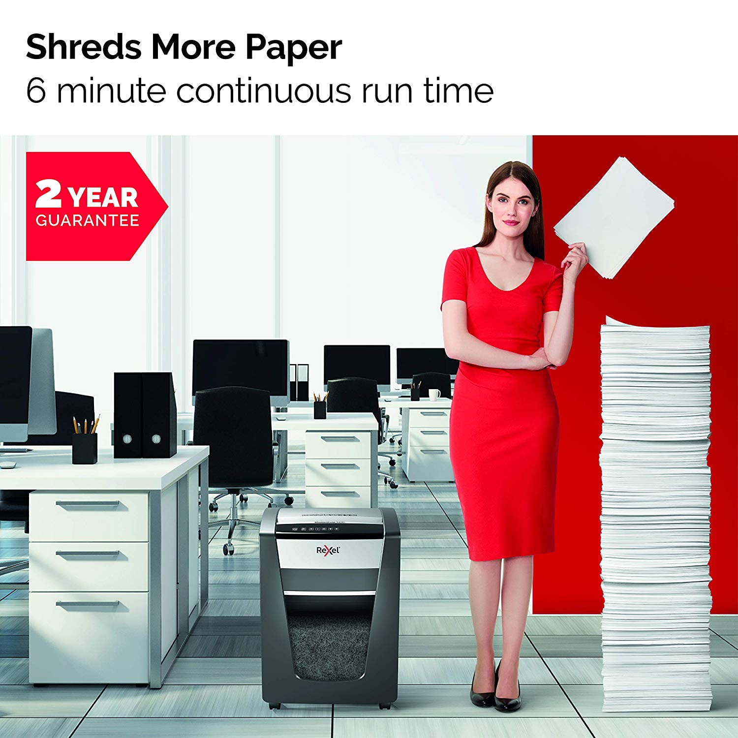Rexel Momentum X312 Cross Cut Paper Shredder, Shreds 13-12 Sheets (70-80 gsm), 23 Litre Bin, Black, 2104572 - Image 2