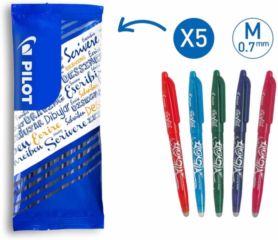 Pilot FLW538233 0.7 mm Frixion Erasable Retractable Rollerball Tip - Orange/Light Blue/Green/Violet/Pink (Pack of 5)