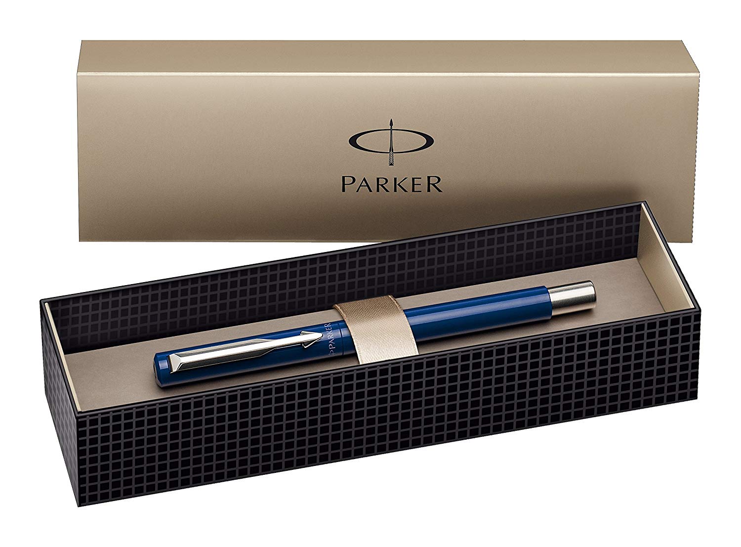 Parker Vector Stainless Steel Trim Fountain Pen with Medium Nib, Gift Box - Blue