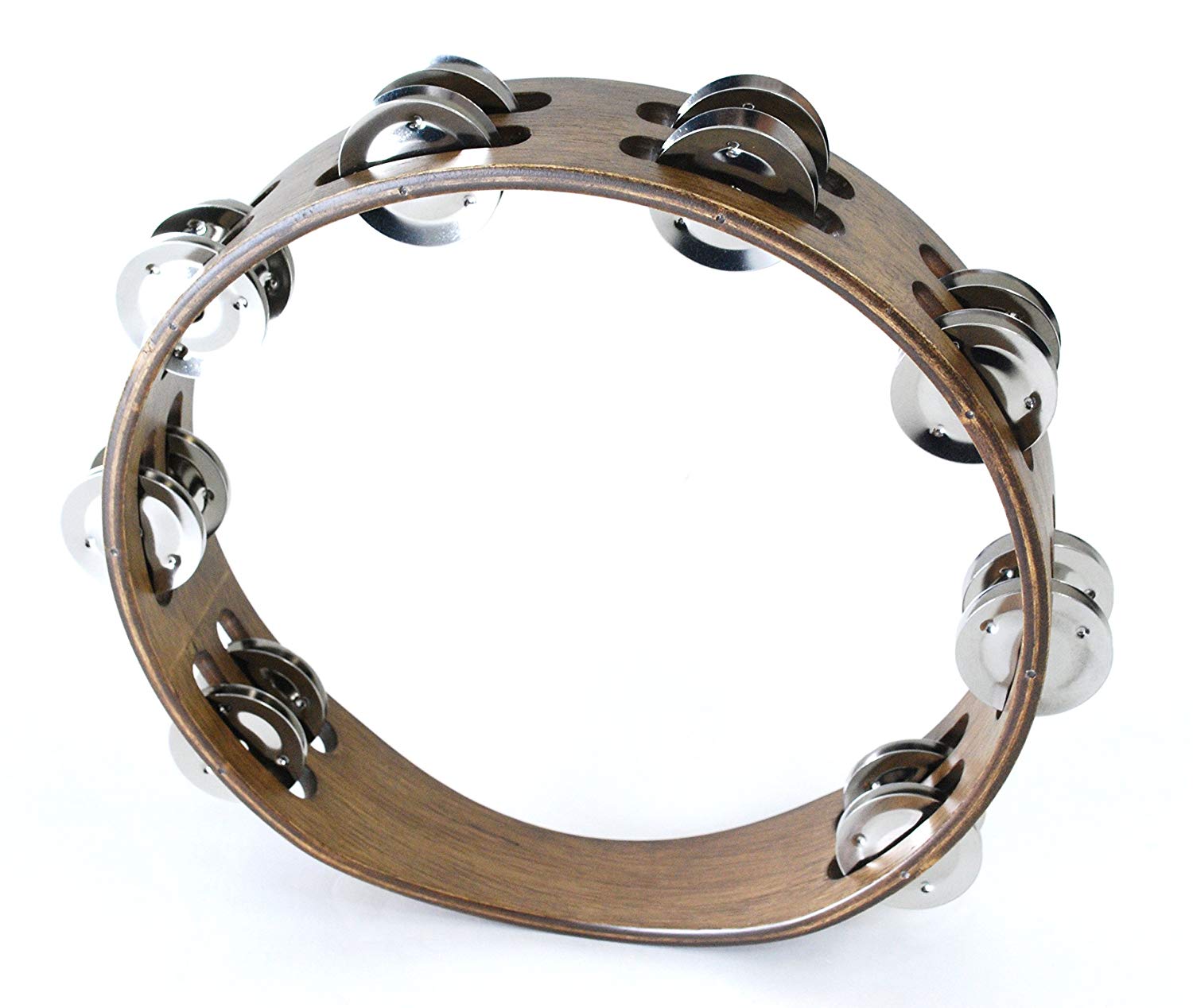 Meinl Percussion Traditional Wood Tambourine - 2-Row Tambourine - 10-inch Diameter - Siam Oak / Steel, Walnut Brown / Natural (TA2WB) - Image 2