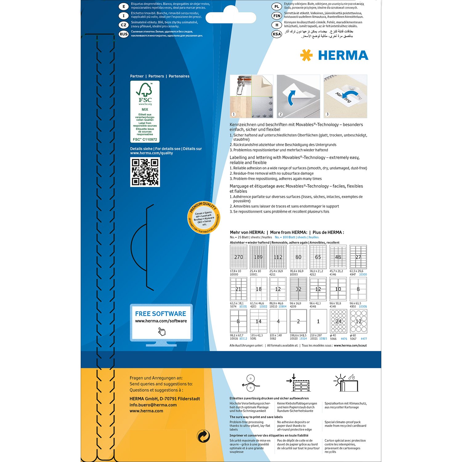 HERMA Self Adhesive Removable Labels, 12 Labels per A4 Sheet, 100 Sheets, 88.9 x 46.6 mm, 1200 Labels - Image 4