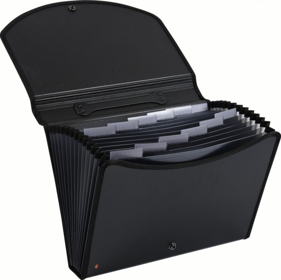 Exacompta Ref - 55934E Exactive Multipart Expanding Case with Handle, 33x26cm Ideal for A4 Size Documents, 13 Tabbed Sections and Holds up to 400 Sheets, Grey PP Dividers, Black - Image 4