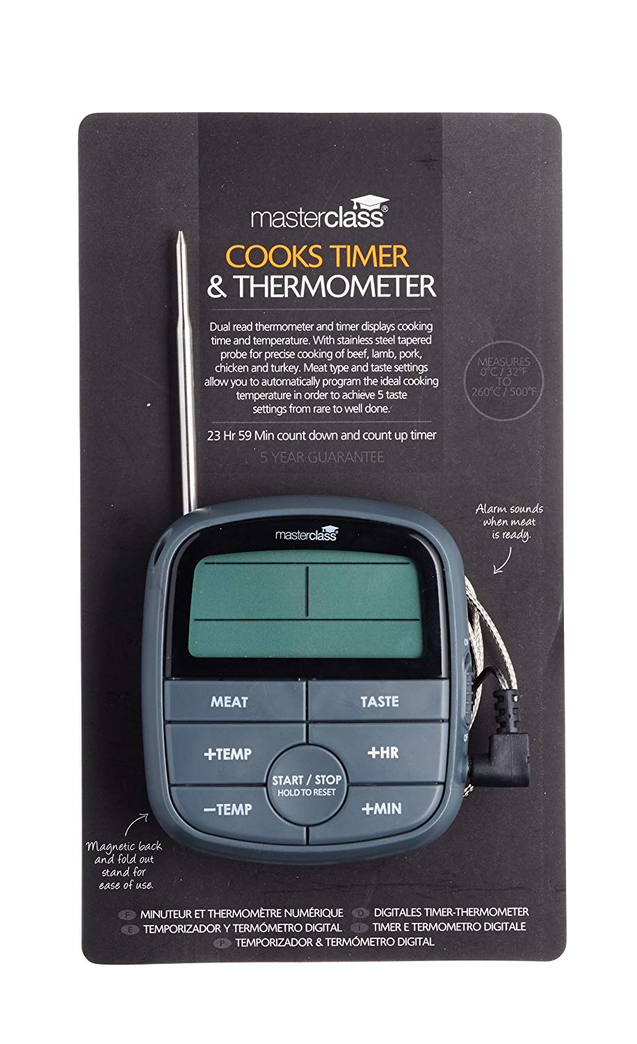 MasterClass Digital Meat Cooking Thermometer with 24-Hour Kitchen Timer, Black, Grey - Image 3