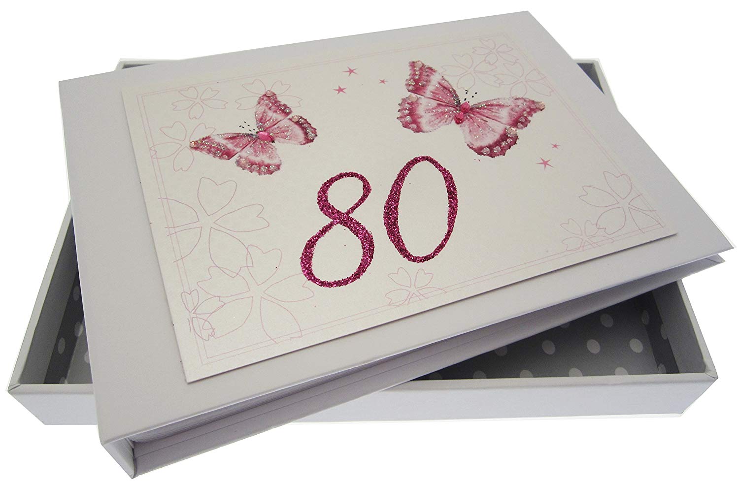 WHITE COTTON CARDS, 80th Birthday, Tiny Album, Butterflies, Medium