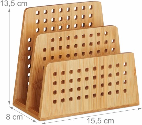 Relaxdays Bamboo Document Holder, 2 Perforated Compartments, Handy Letter Rack, Stationery Supplies, Natural, A5 - Image 4