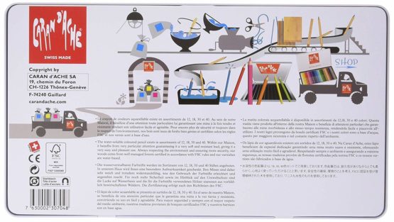 Caran Dache Metal tin with 40 Water-Soluble Colour Pencils - Image 2