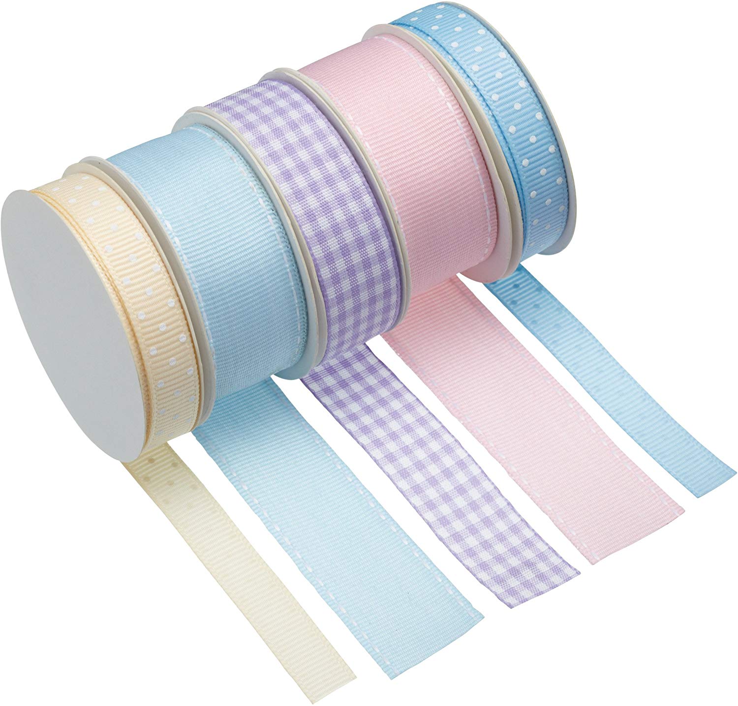 KitchenCraft Sweetly Does It Cake Ribbon, Fabric, Multi Colour, Set of 5 Pastel Ribbons for Crafts Cakes and Gifts