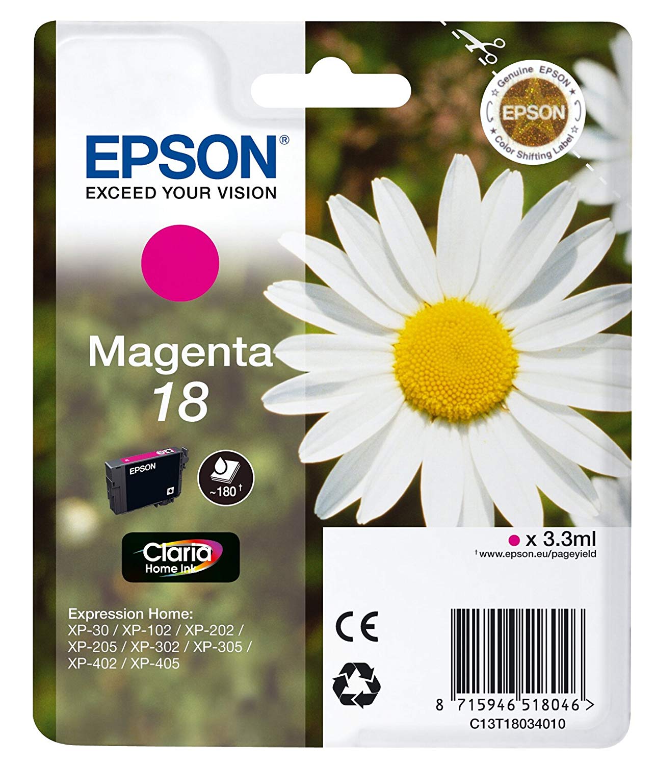 Epson 18 Magenta Daisy Genuine, Claria Home Ink Cartridge, Standard